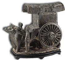 Earthenware model of a cart with bullock and human figures