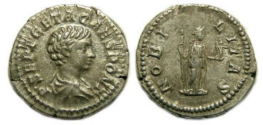 Geta, AD 198 to 209. Silver denarius
