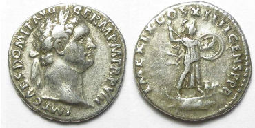 Domitian, AD 81 to 96. Silver denarius