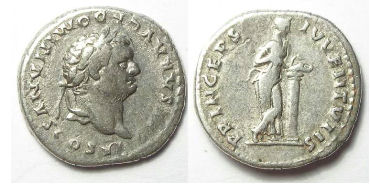 Domitian as Caesar under Vespasian, AD 69 to 79. Silver denarius