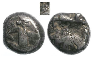 Royal Persian Coinage. ca. 450 to 330 BC. Rare type with Lion's scalp on reverse die.