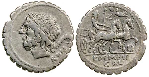 L. MEMMIUS GALERIA SERRATED DENARIUS.